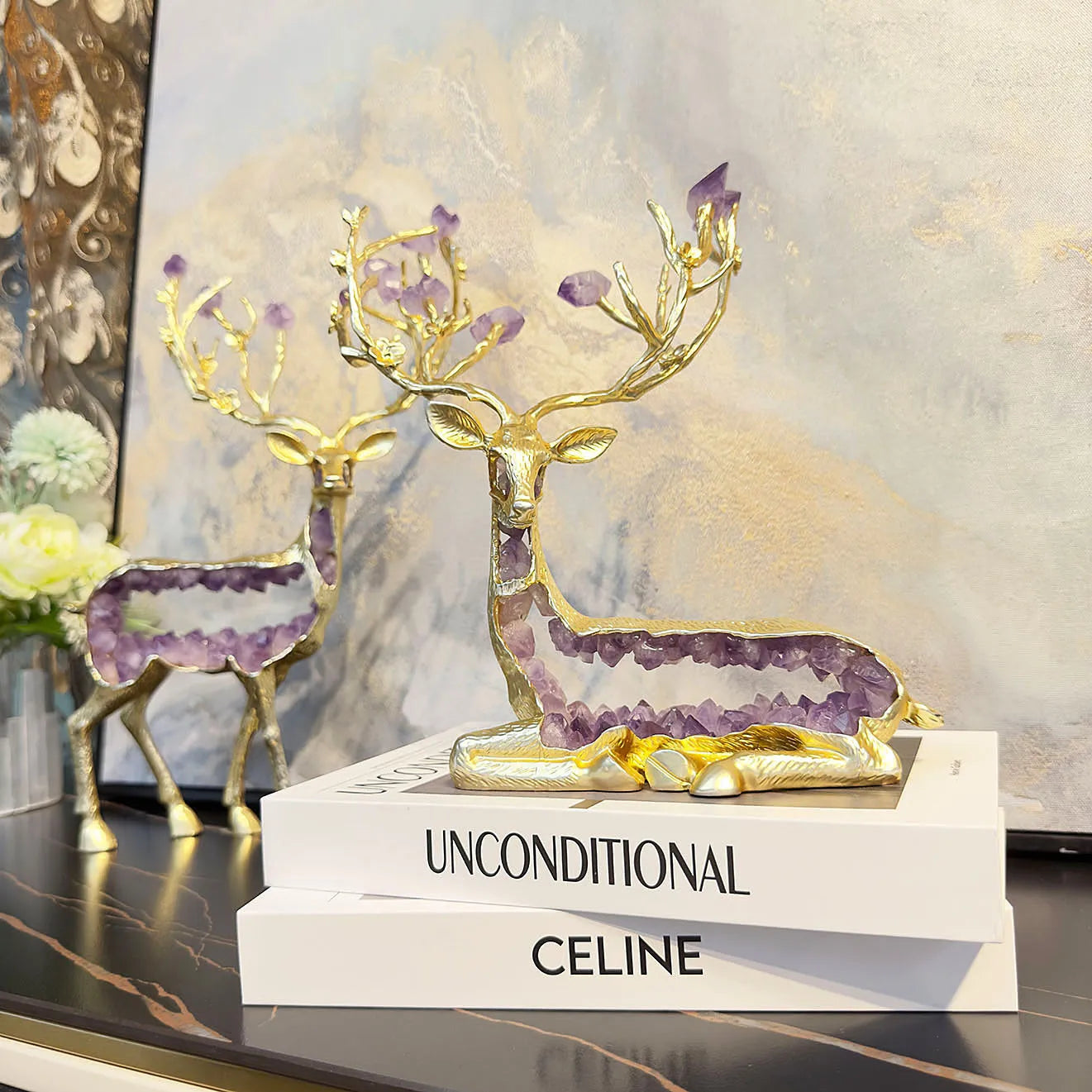 Afralia™ Amethyst Deer Statue | Simulated Crystal Animal Sculpture for Home Décor