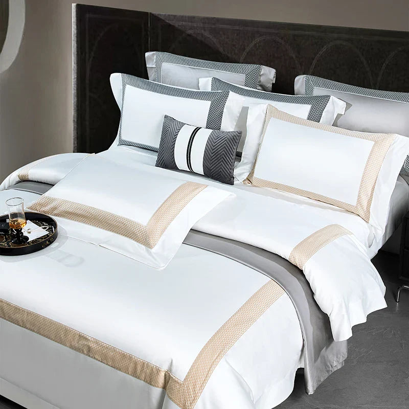 Afralia™ King Size Luxury 1400TC Cotton White Bedding Set with Embroidery