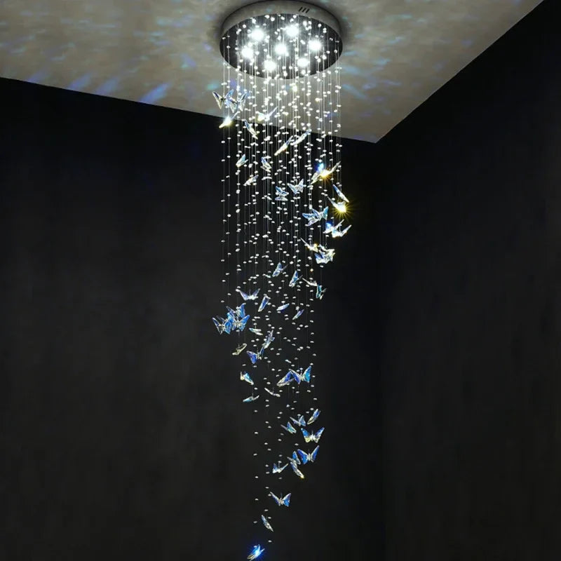 Afralia™ Modern Crystal Staircase Chandelier LED Hanging Lamps for Living Room