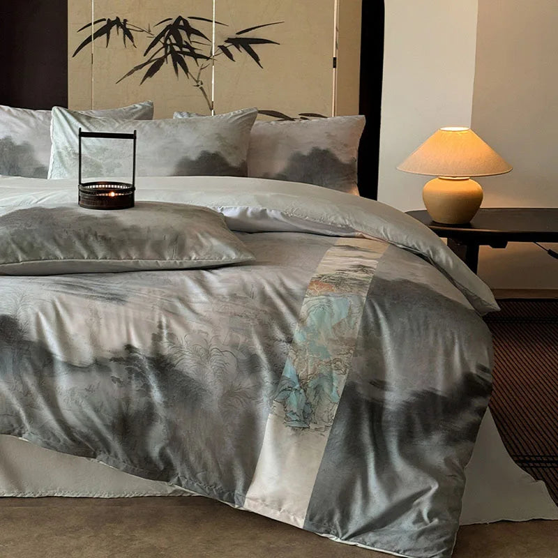 Afralia™ Chinese Digital Printing Bedding Set - Soft, Washed, Skin-Friendly Duvet Cover Kit