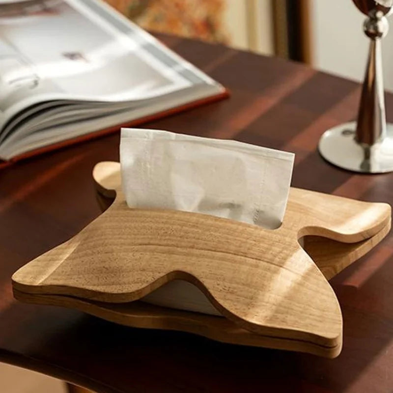 Afralia™ Wood Grain Butterfly Tissue Box Holder Desktop Storage Container Home Decor