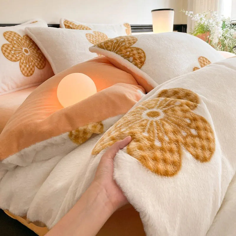 Afralia™ Cozy Rabbit Hair Bed Set, Queen Size Comforter for Winter Luxury Comfort