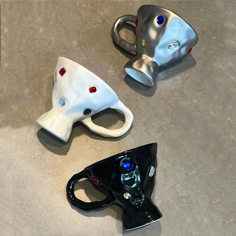 Afralia™ Gemstone Setting Ceramic Breakfast Mug with Handle