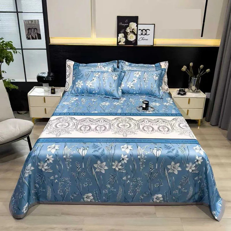 Afralia™ Multicolour Floral Patchwork Satin Bed Cover Set for Smooth Summer Comfort