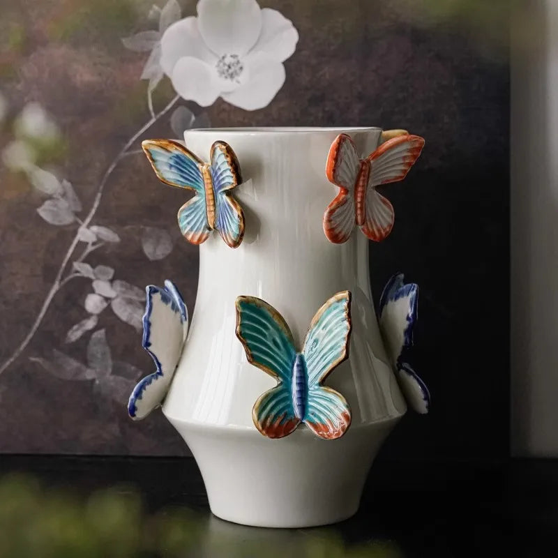 Afralia™ Butterfly Ceramic Vase - Handmade Porcelain Flowerpot Bouquet Arrangement