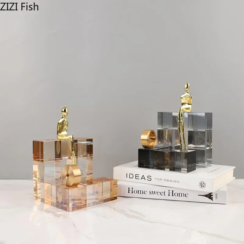 Afralia™ Golden Thinker Crystal Base Sculpture for Modern Desk Decor