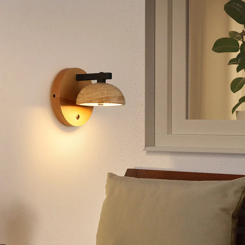 Afralia™ Black Iron LED Wall Light Fixture Coffee Nordic Wood Switch Bedside Lamp
