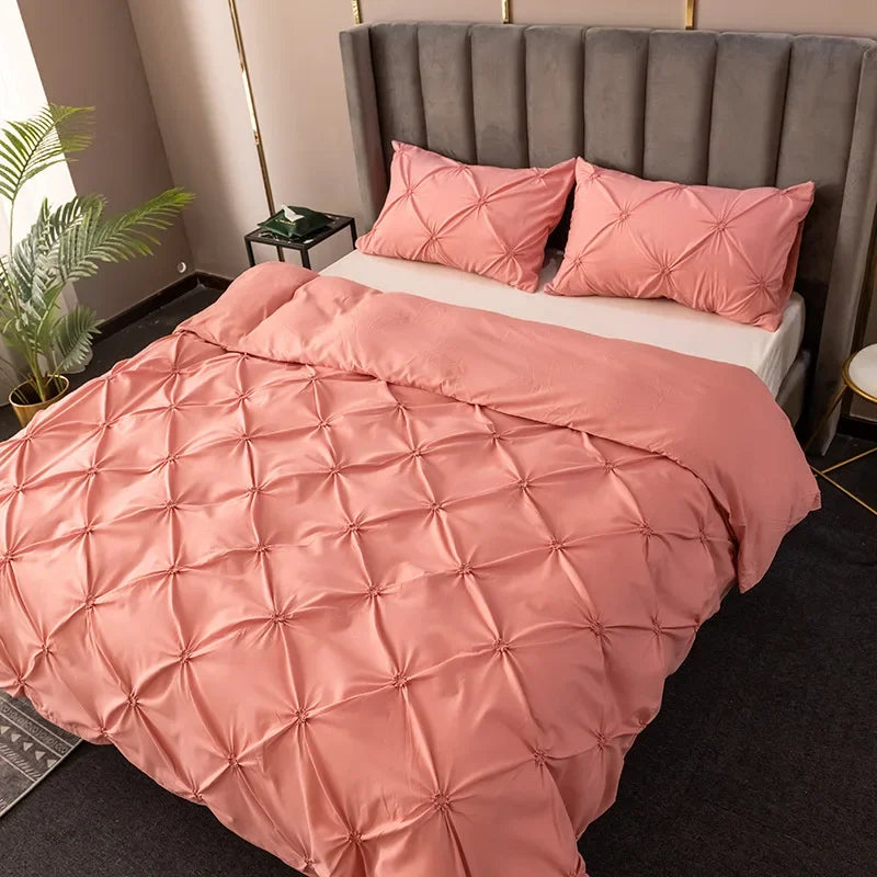 Afralia™ 3D Pinch Pleated Duvet Cover Set - Solid Color Single Double Bedding - Soft Comforter Cover