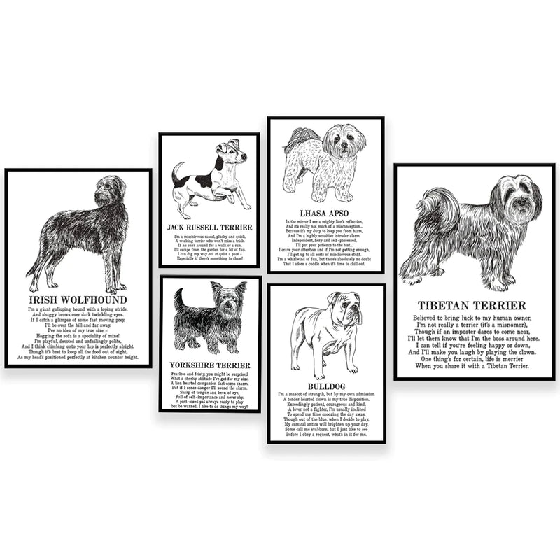 Afralia™ Cozy Canine Collection: Dog Poetry Poster featuring Lhasa, Sheepdog, Terrier, Bulldog, Tibetan, Yorkie