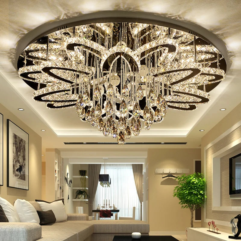 Afralia™ Dimmable LED Crystal Chandelier Chrome Ceiling Light Fixture