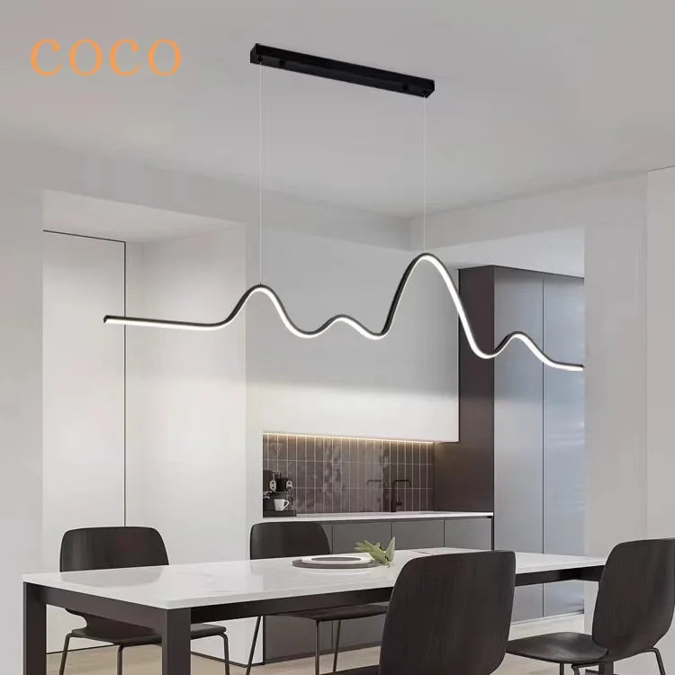 Afralia™ Wave Line Chandelier - Modern Minimalist Dark Lighting for Home, Kitchen, Office
