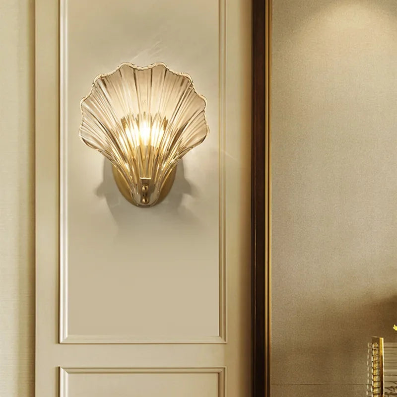 Afralia™ Glass Shell Led Wall Lamp: Modern Hall Sconce with Creative Lighting for Bedroom, Kitchen.