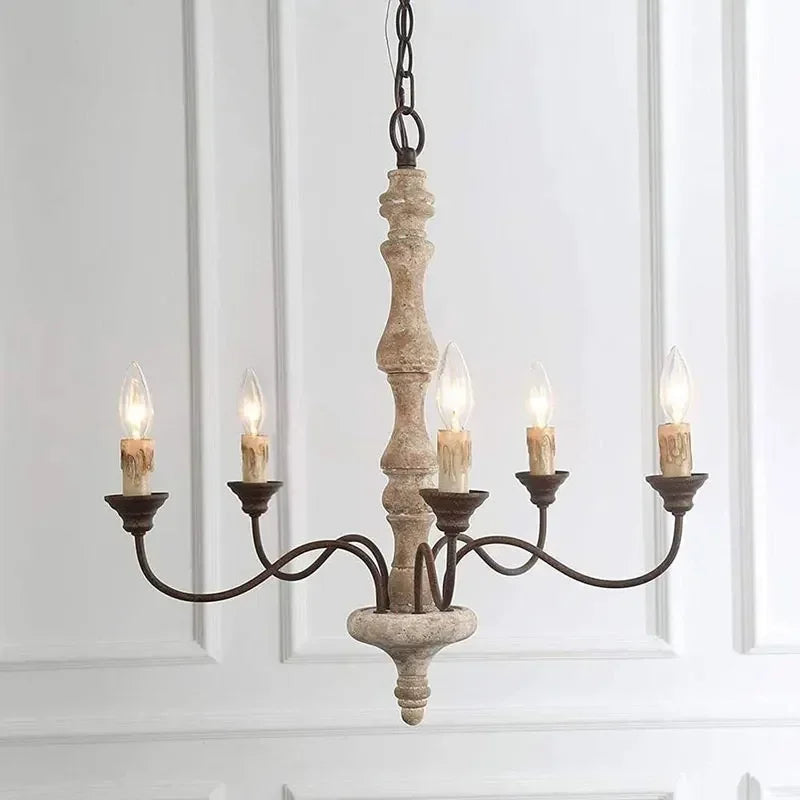 Afralia™ Retro French Wood Chandelier for Living Room, Dining, and Bedroom