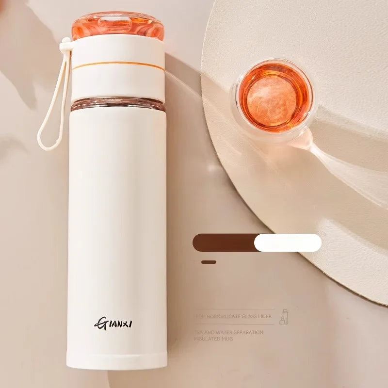 Afralia™ Glass Thermos Cup Tea Separation Set Vacuum Bottle Stainless Steel Office Business Style