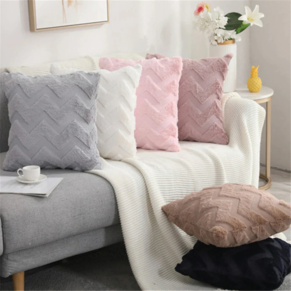 Afralia™ Cushion Room Diamond Embroidery Cover Solid Flush Fur Pillow Case