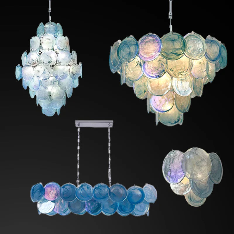 Afralia™ Mulano Blue Glass Chandelier - Elegant Art Decor for Dining Room.