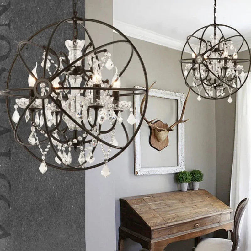 Afralia™ Crystal Earth Birdcage Chandelier: Vintage Industrial LED Candle Light for Church Loft
