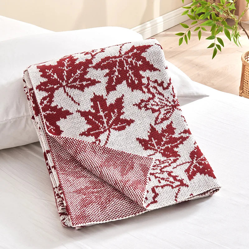Afralia™ Red Maple Leaf Jacquard Knitted Towel Blanket - Multiuse Skin-Friendly Bed Sheet