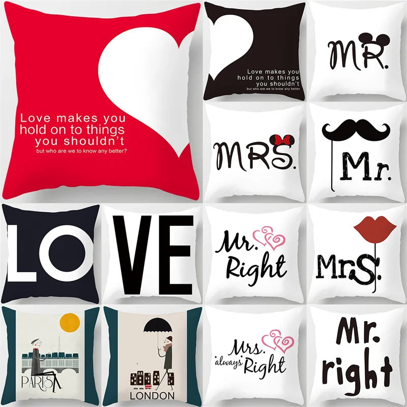 Afralia™ Sweet Heart Letter Cartoon Pillow Case for Couples - Home Sofa Decoration