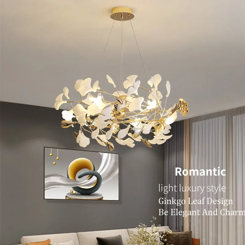 Afralia™ Ginkgo Leaf Pendant Chandelier for Nordic Romantic Living Room Decor