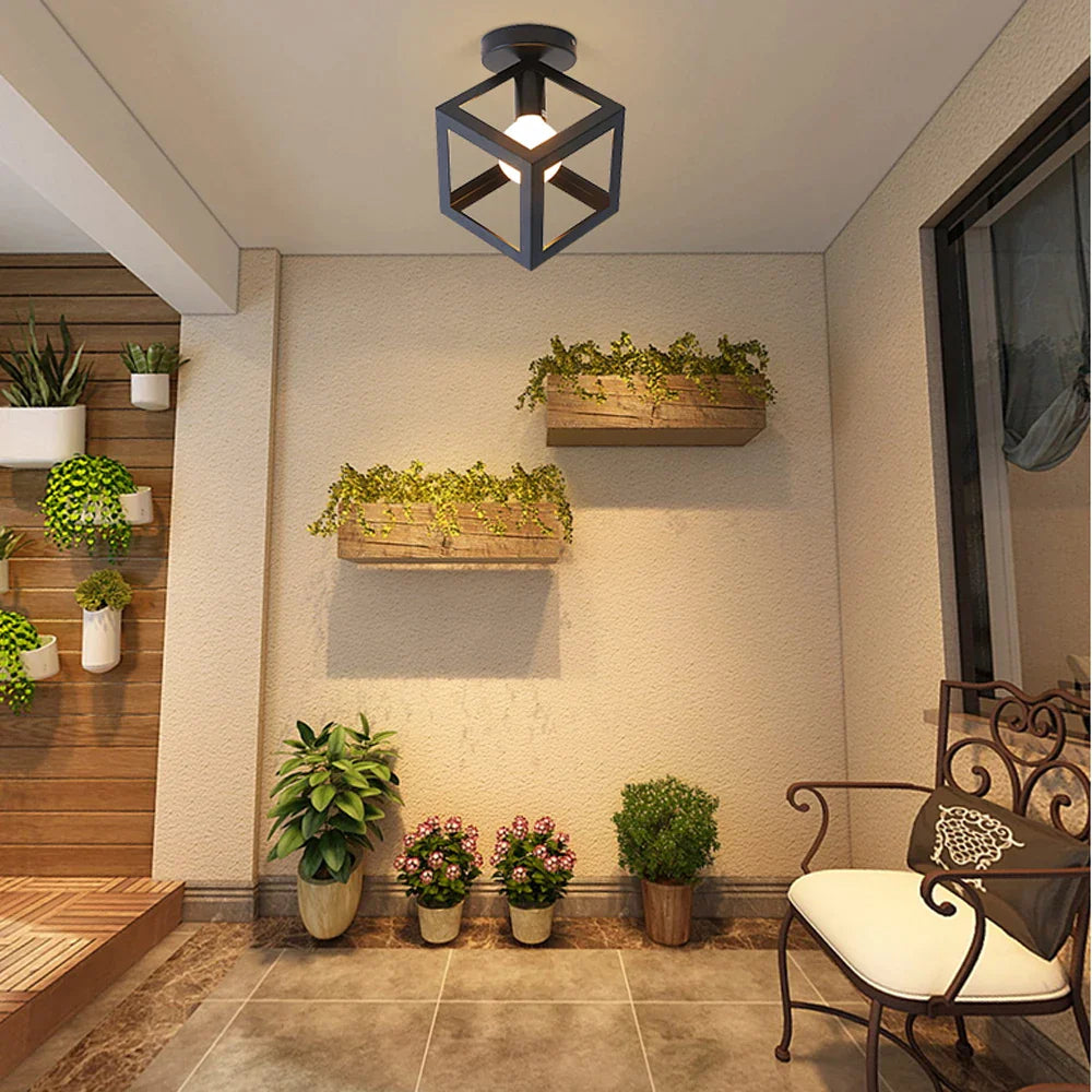 Afralia™ Vintage Cube Iron Ceiling Light Fixture for Indoor Loft Bedroom Lighting