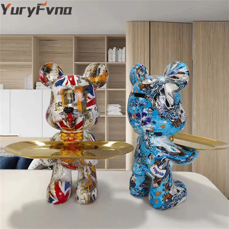 Afralia™ Graffiti Bear Figurine: Modern Table Decor & Key Storage Sculpture