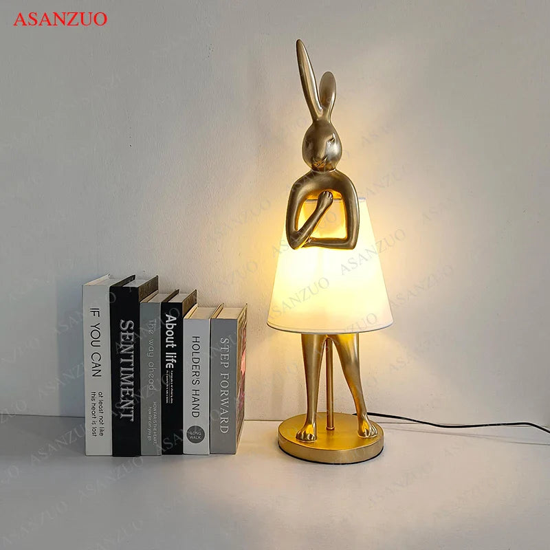 Afralia™ Bathing Rabbit Resin Table Lamp for Living Room and Bedroom Decor