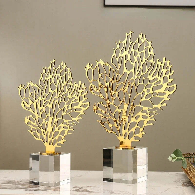 Afralia™ Golden Hollow Tree Glass Ornament - Decorative Metal Figurine