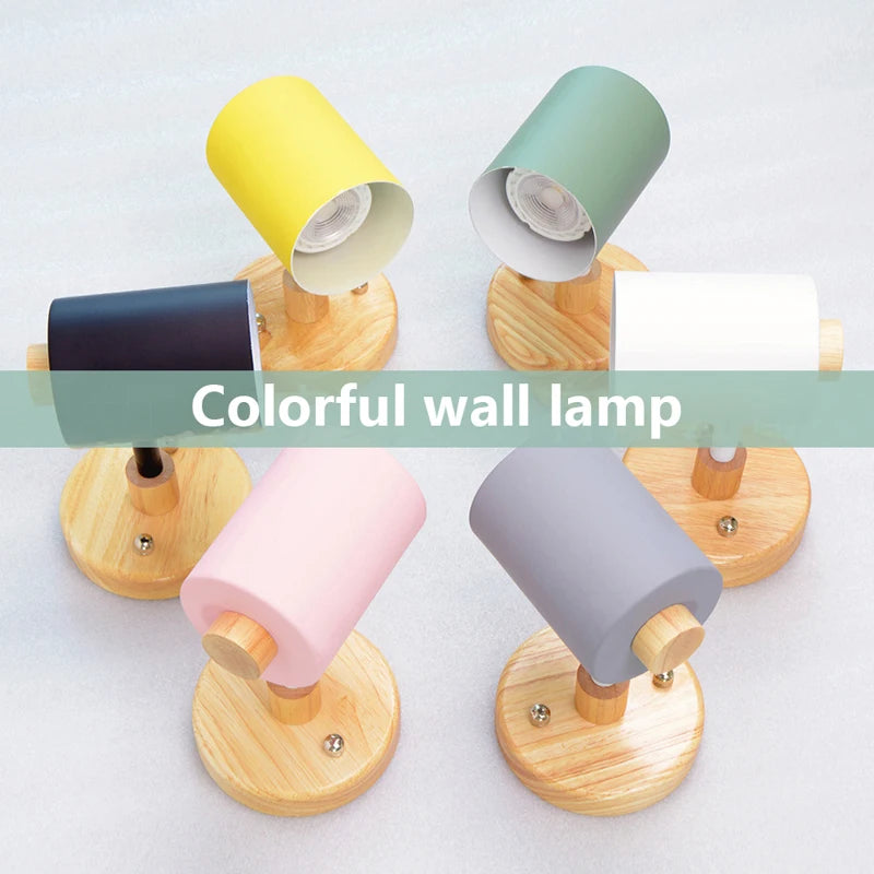 Afralia™ Nordic Macaron Rotatable Wall Light - Modern Wood and Iron Design
