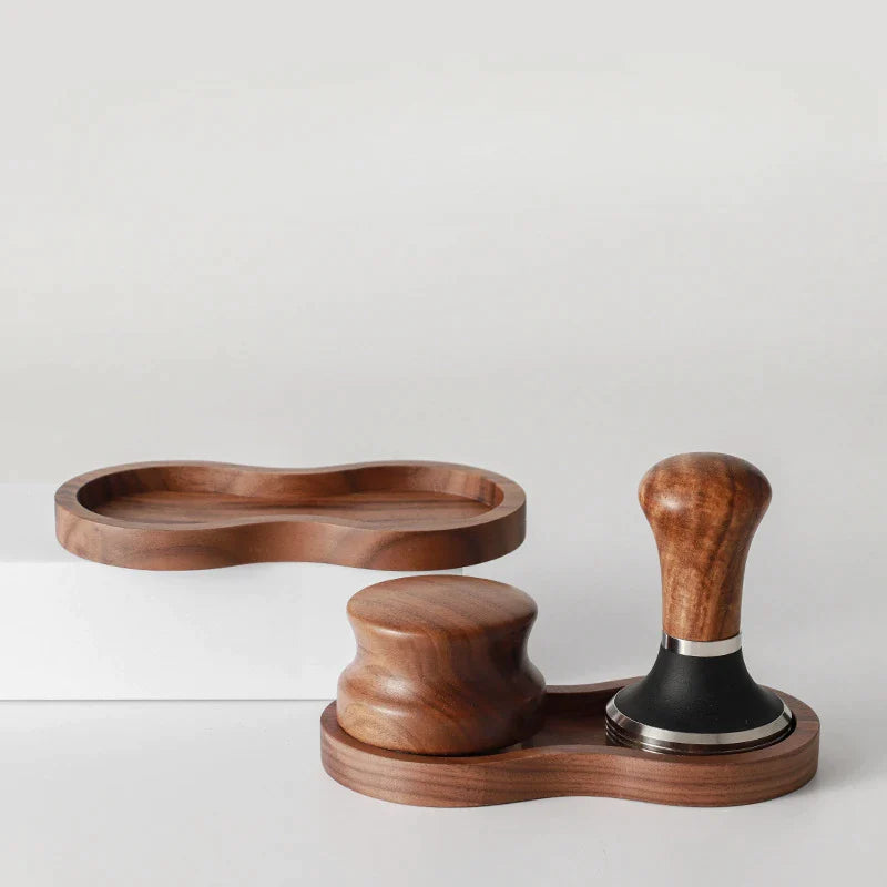 Afralia™ Coffee Tamper Wooden Stand & Mat Holder Barista Cafe Accessories Base