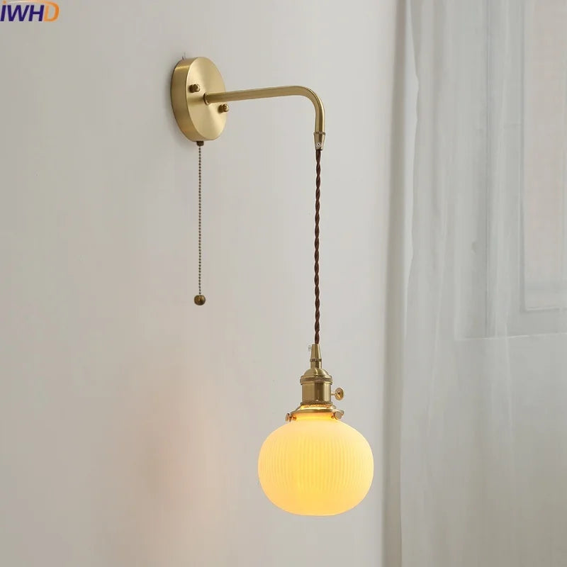 Afralia™ Ceramic Copper LED Wall Lamp with Pull Chain Switch for Modern Style Interiors