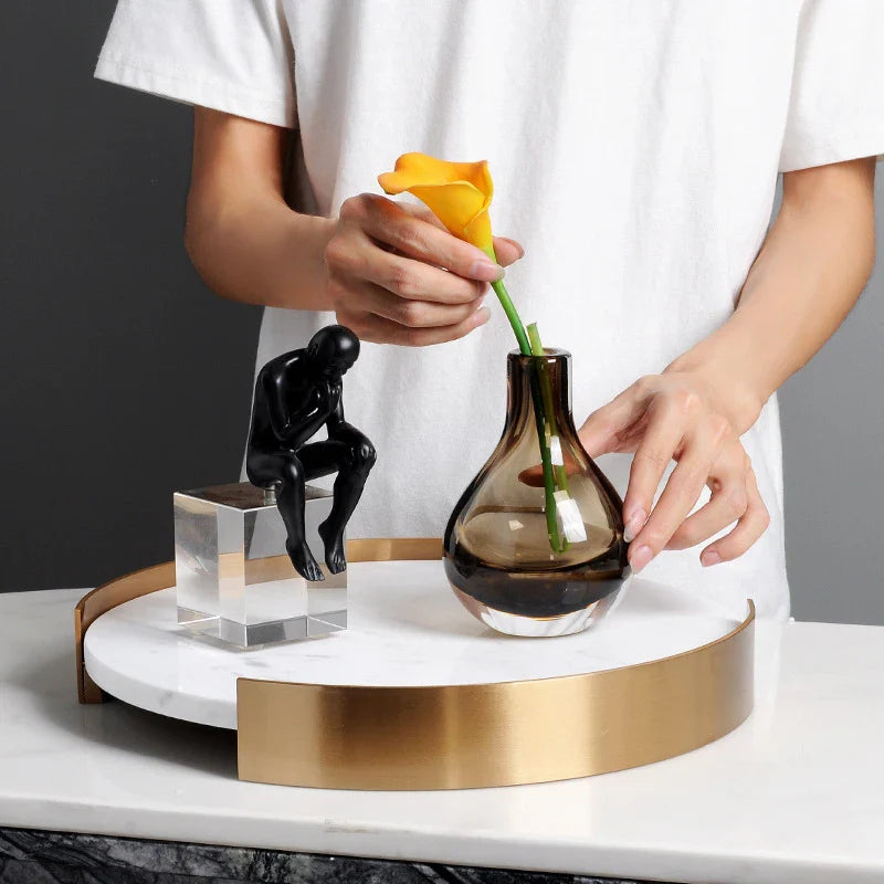 Afralia™ Marble Tray with Golden Metal Pallet for Bathroom Luxury Storage