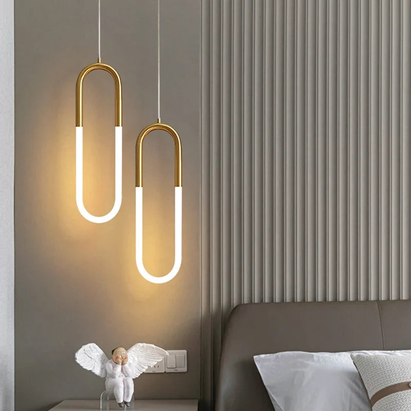 Afralia™ Gold Ring Pendant Lights Warm White LED U Shape Hanging Lamp
