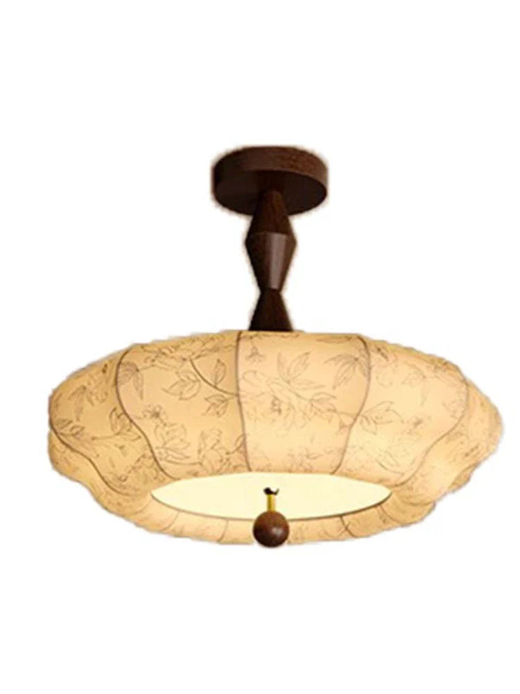 Afralia™ Retro Solid Wood Fabric Hanging Lamp LED E27 Medieval Romantic Bedroom Decor