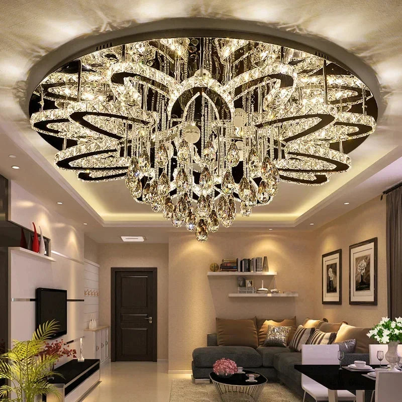 Afralia™ Crystal Stainless Steel LED RGB Chandelier for Modern Foyer & Living Room
