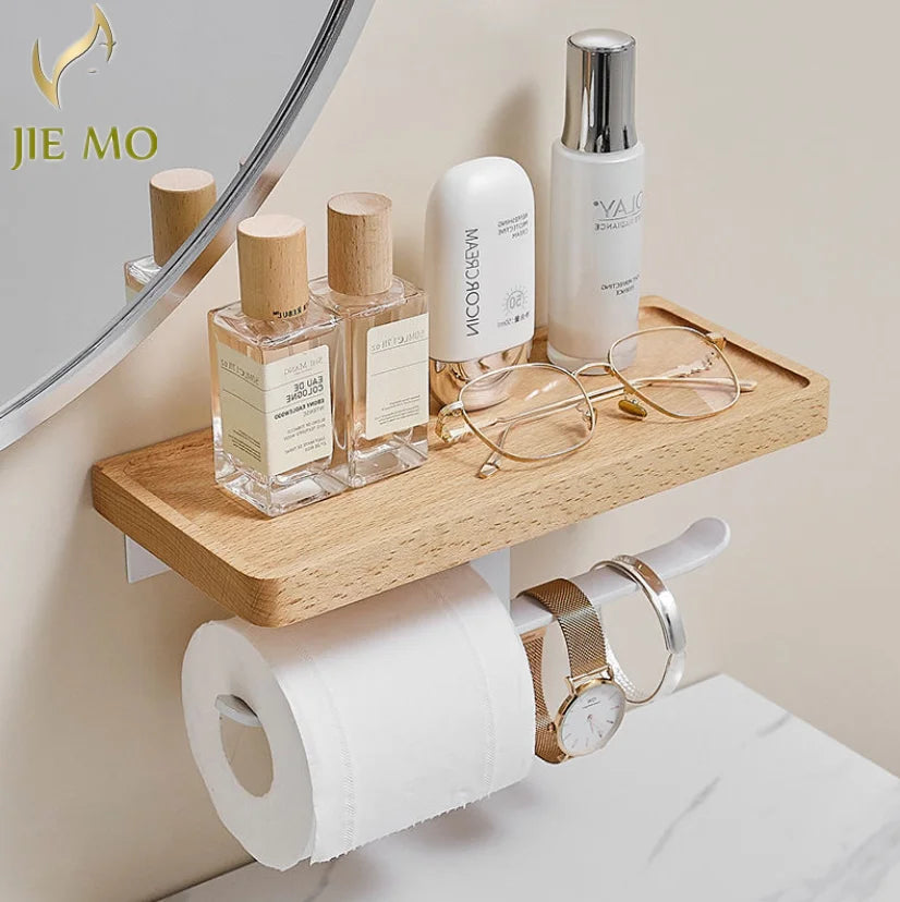 Afralia™ Wood Toilet Paper Holder Tissue Box Facial Tissue Phone Rack Organizer