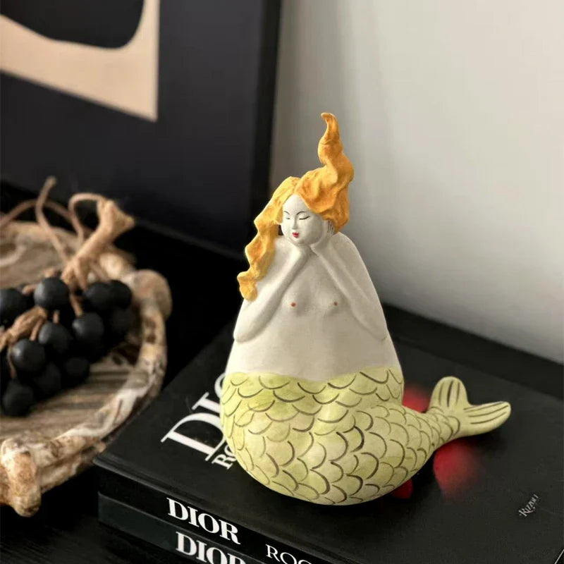 Afralia™ Mermaid Woman Sculpture Handmade Decorative Figurines Home Decor Ornament