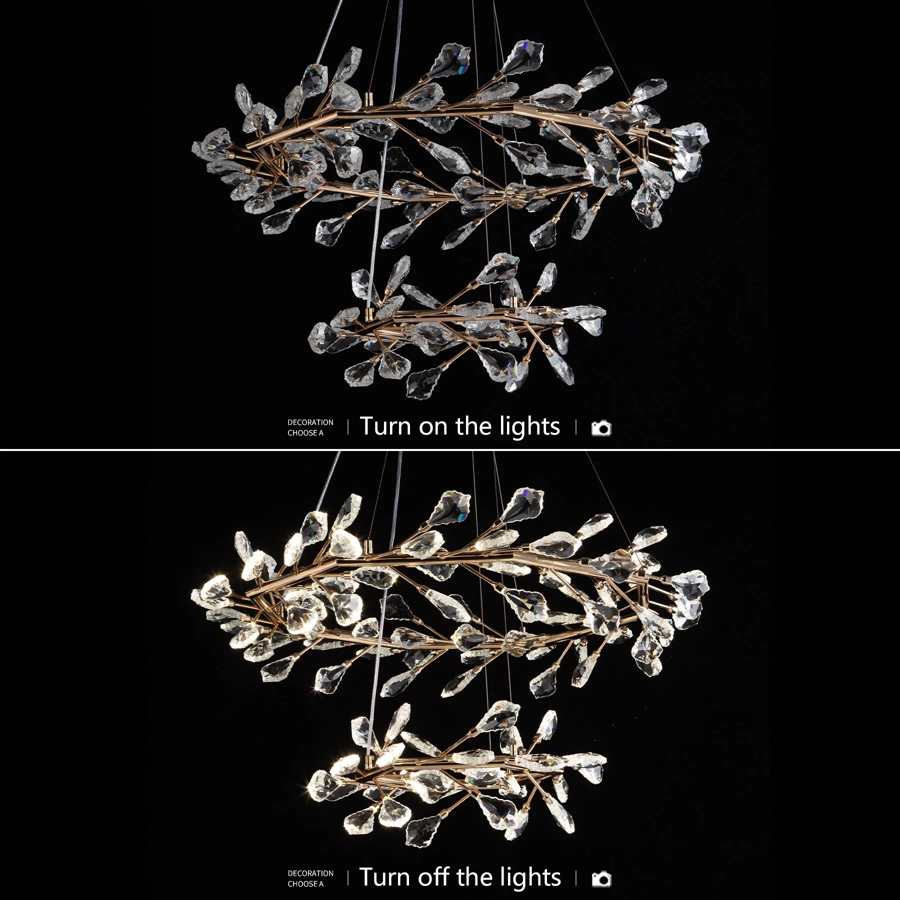 Afralia™ Modern Leaf Crystal Chandelier Ring - Luxury K9 Crystal Pendant Chandelier for Living Room