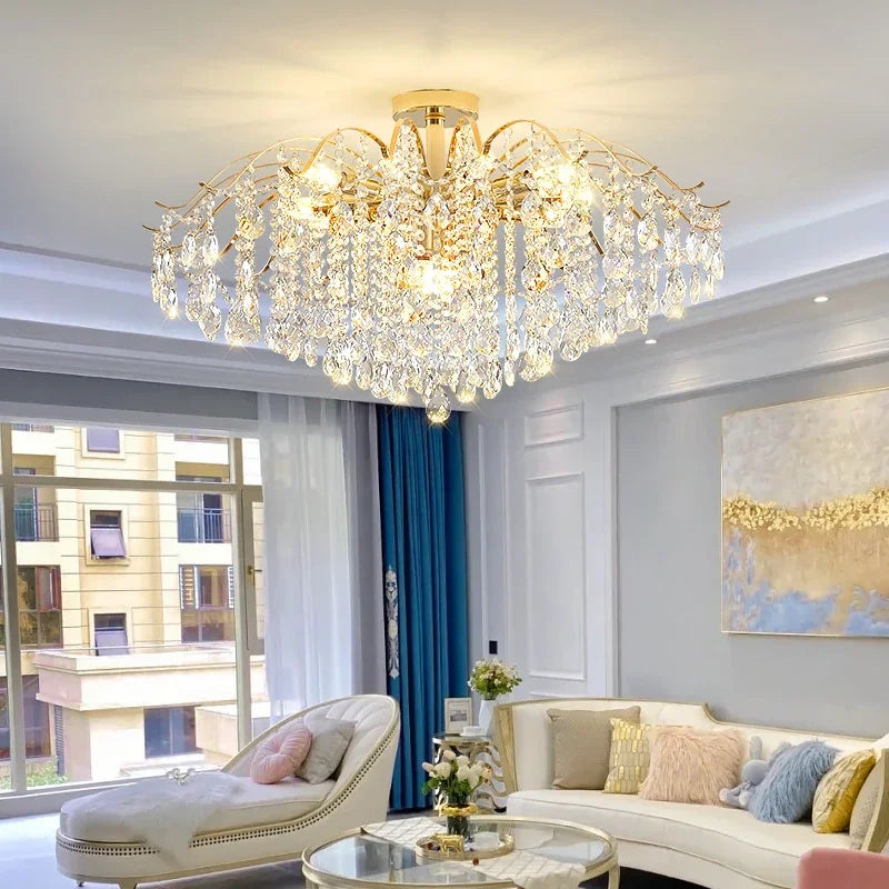Afralia™ Crystal Luxe LED Ceiling Chandelier for Elegant Living Room Ambiance