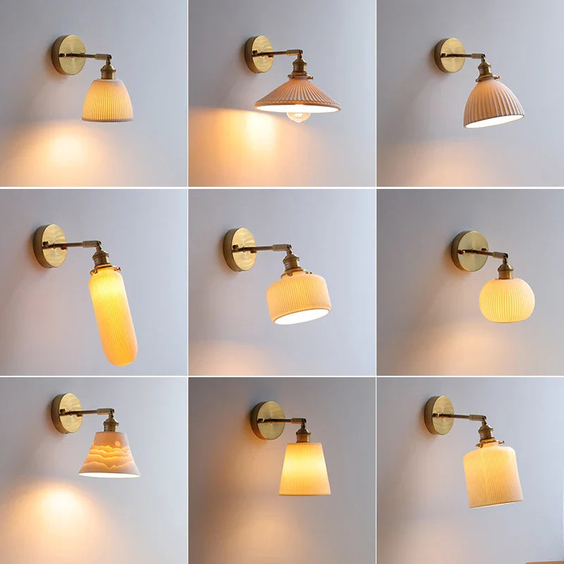 Afralia™ White Ceramic LED Wall Sconce with Pull Chain Switch, Rotating Design