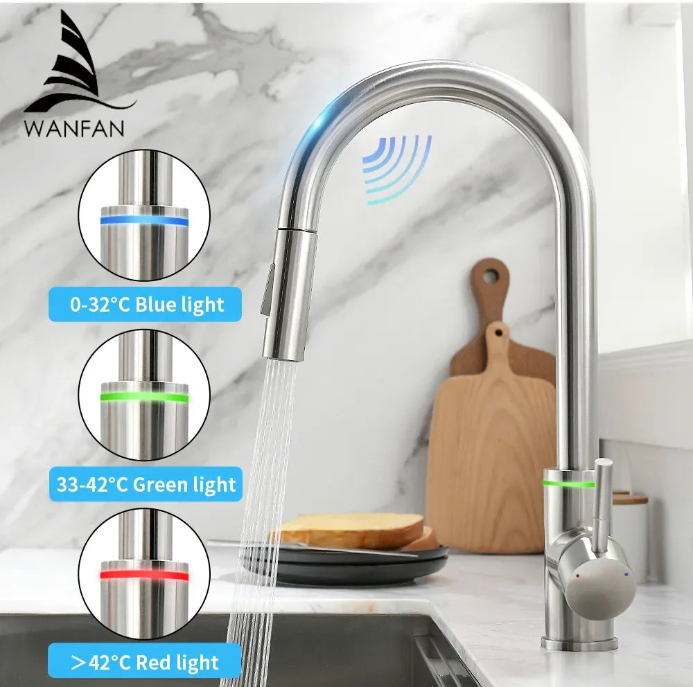 Afralia™ Smart Touch Black LED Kitchen Faucet Rotate Sink Mixer Tap
