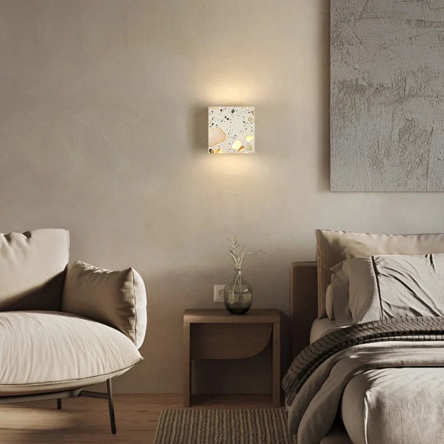 Afralia™ LED Wall Light Fixture Bedroom Balcony Hallway Waterproof Square Terrazzo Bedside Lamp