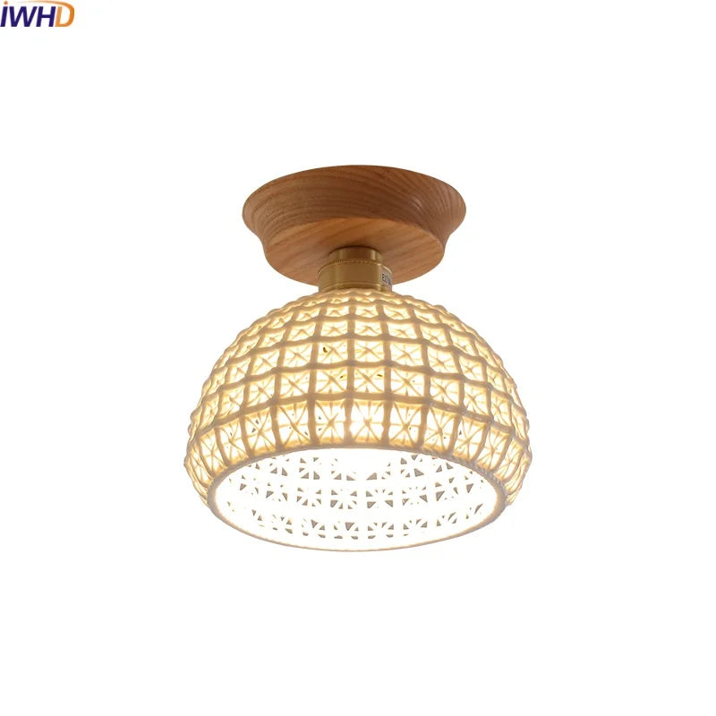 Afralia™ Copper Wood LED Ceiling Lamp Ceramic Modern Ceiling Lights for Home Decor