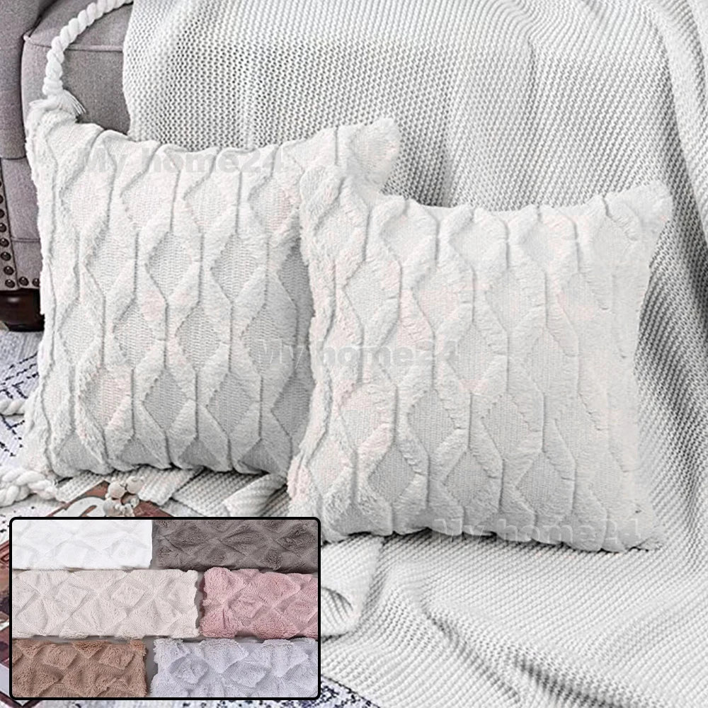 Afralia™ Retro Fluffy Soft Throw Pillowcover White Pink Decorative Home Pillows