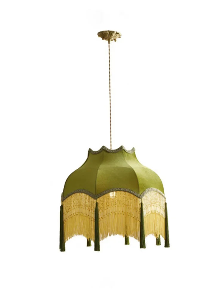 Afralia™ Vintage Green Velvet Tassels Pendant Lights Gold Lustre LED E27 for Home & Cafe