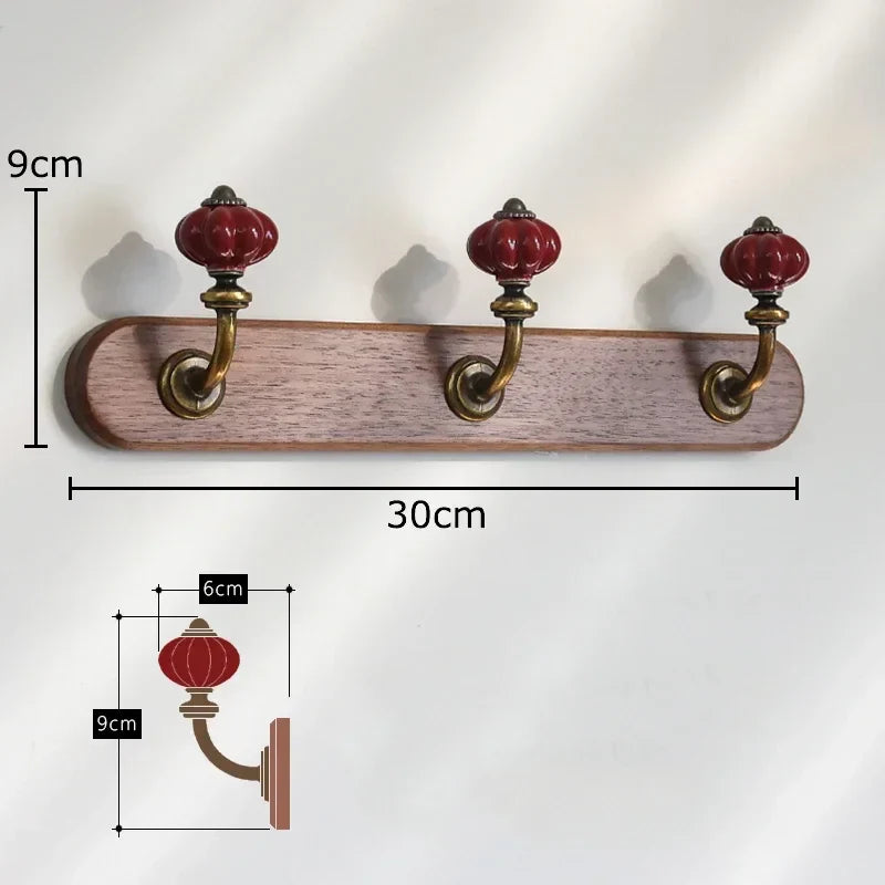 Afralia™ Walnut Wood Multiple Hooks Wall Storage Holder Shelf