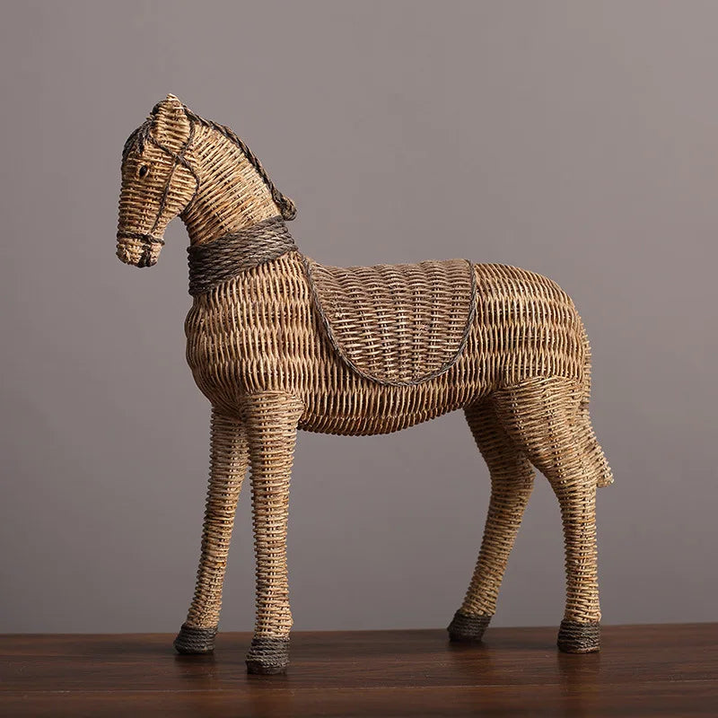 Afralia™ Rattan Texture Horse Statue Home Decoration - Resin Animal Figurine