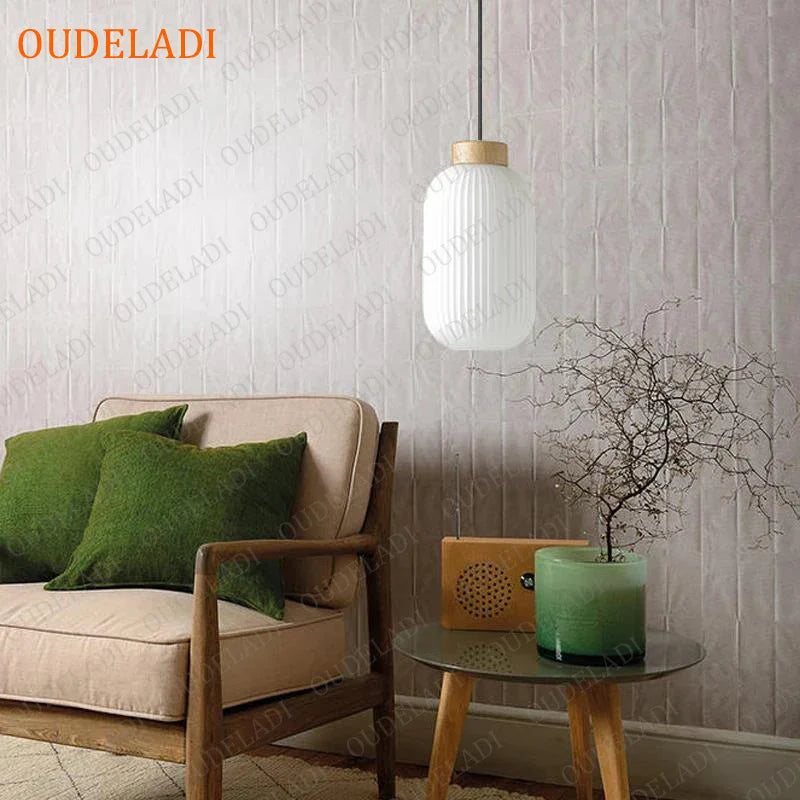 Afralia™ White Glass Pendant Lights for Kitchen Bedroom Dinning Room, Nordic Wooded Hanging Lamps