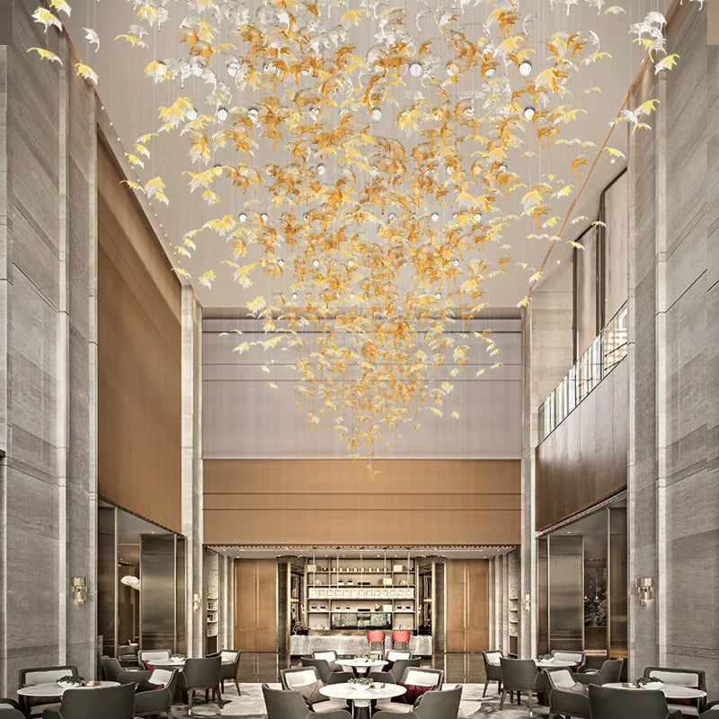 Afralia™ Maple Leaves Glass Pendant Chandelier Stairs, Modern Designer DIY Luxury Lighting