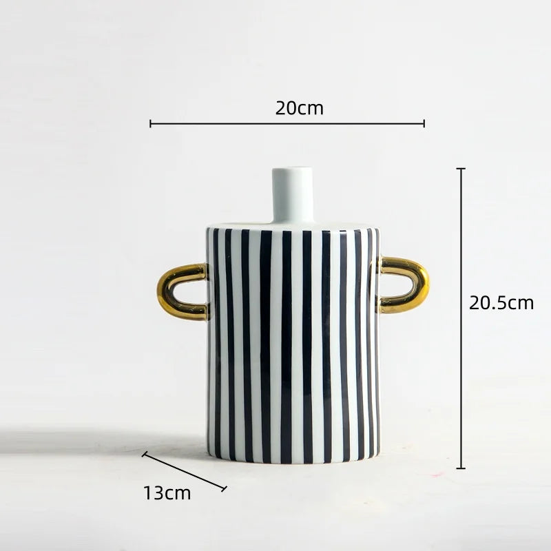 Afralia™ Black and White Dots Geometric Ceramic Vase: Home Decoration Handicraft Ornament